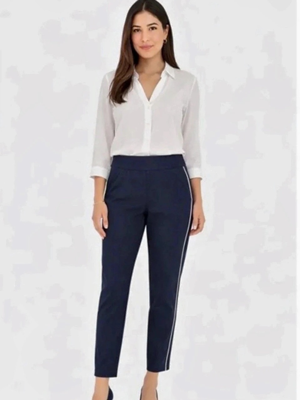 Ann Taylor Navy Blue Side Stripe Ankle Pants Black & Blue